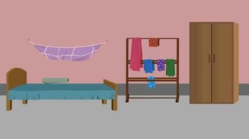 Cozy bedroom with wardrobe and laundry vector