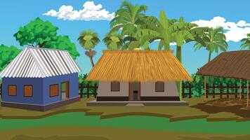 tropical village with thatched roofs vector