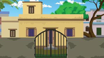Yellow house with a black gate vector