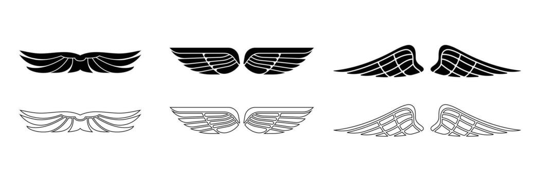 Set of Wings icon collection. Simple of wings with different style. vector