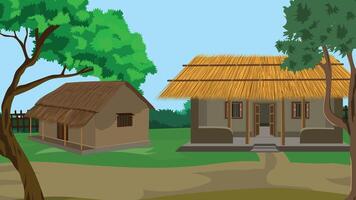 Traditional rural houses in scenic landscape vector