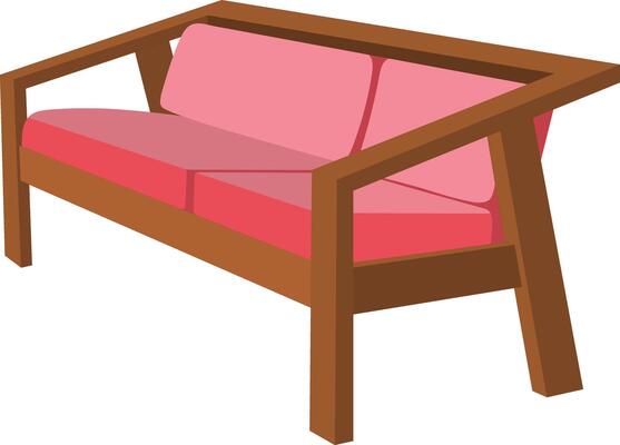 stylish wooden sofa with pink cushions. modern two-seater couch design ideal for home furniture, interior decor, and contemporary living room projects