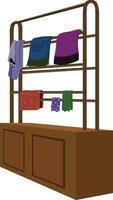 Clothes rack with clothes on it. Illustration of Wooden Cloth Drying Rack with Colorful Laundry.Indoor Garment Hanger Furniture Isolated on White Background vector