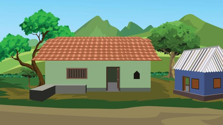 Indian Village Background, Cartoon Style Rural Scene for Animation