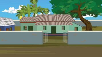 Cottage with green surroundings and blue sky vector