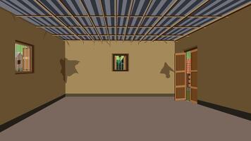 Empty room with open door and windows vector