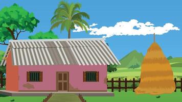 Vibrant rural house with palm trees vector
