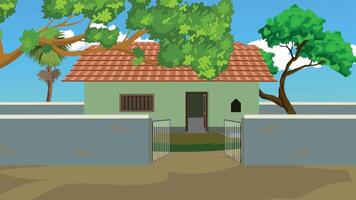 Green house with trees and fence vector