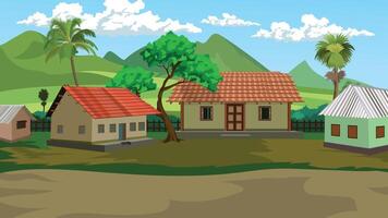 Village landscape with houses and mountains vector