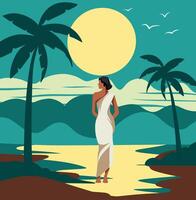 Woman by the tropical beach vector