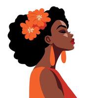 Woman with flowers in profile vector