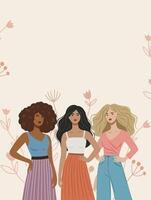 three women in stylish outfits vector