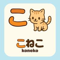 japan hiragana mean ko, with drawing koneko meaning kitten. vector