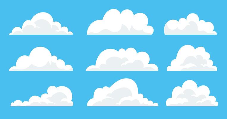 Clouds on a blue sky, set of cloud icon
