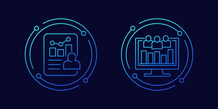 user metrics icons, customer analytics, linear design vector