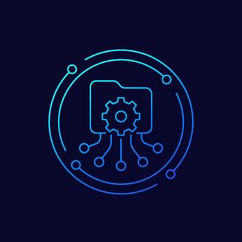 process data icon with file folder, linear design vector