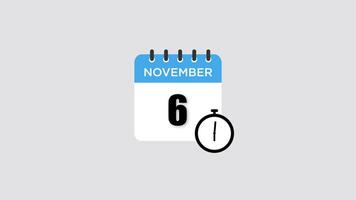 November month calendar page with wall Clock timer animation isolated on Gray background video