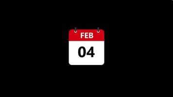 Feb month calendar, simple icon date change animation isolated on black background video