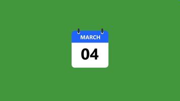 March Calendar, Date showing icon animation isolated on green background video