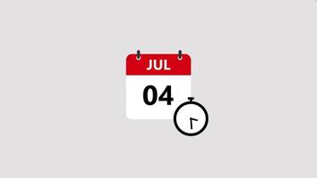 July month calendar, simple date change with clock icon animation isolated on Gray background video