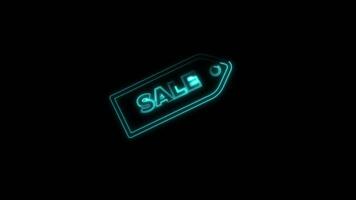 Glowing neon sale tag badge icon animation isolated on black background video