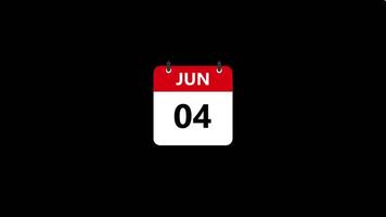 June Calendar, Date counting Display Animation isolated on black background video