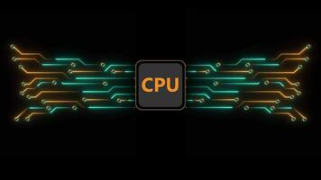 CPU glowing futuristic circuit board animation isolated on Black Background video