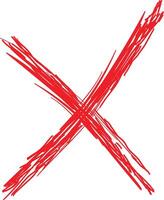 Red cross mark drawn with thick brush strokes vector