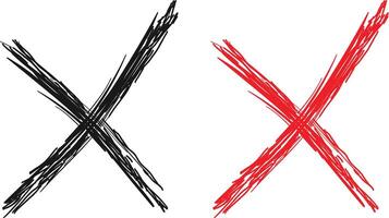 Black and red cross marks drawn with rough brush strokes symbol vector