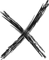 Black cross mark drawn with thick brush strokes symbol . A bold black cross symbol is depicted with thick, textured brush strokes. vector