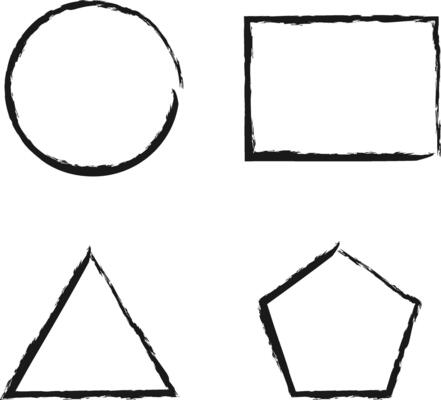 Black ink brush strokes forming geometric shapes white circle