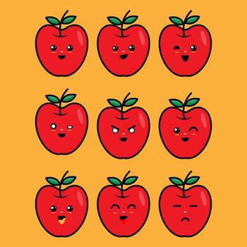set of cute red apple characters interesting concept illustration creative design for web icon eps 10 vector