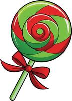 Classic Swirl Lollipop Festive Candy Treat with Red Ribbon Bow vector