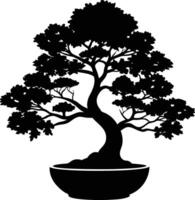 Elegant Silhouette of a Traditional Bonsai Tree in a Pot vector