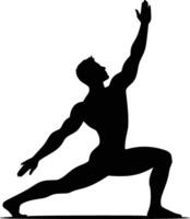 Man Performing Warrior One Pose Silhouette Healthy Lifestyle Activity vector