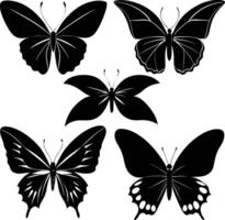 Five Stylized Silhouettes of Butterflies in Black and White vector