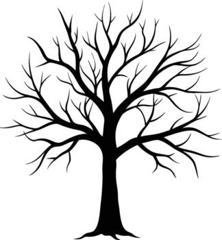 A Silhouette of a Bare Tree in Winter Branches Reaching Towards the Sky vector