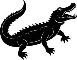 Silhouette of an Alligator with Mouth Open and Tail Curled vector