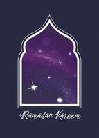 Ramadan Kareem greeting card with window. Cosmos, clean sky view. Modern Islamic background template vector