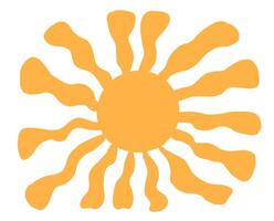 Summer sun burst with wavy ray in retro groovy style. Radial sunshine in yellow color vector