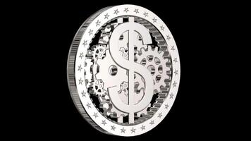 Currency, Dollar Coin Mechanism in Full Rotation, Alpha Channel, Looped, Finance, Money video