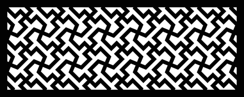 Mashrabiya arabesque lattice pattern. Islamic frame window with grill ornament. CNC machine cutting. Arabic fylfot zig zag ornament