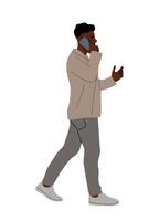 Black business man walking with mobile phone vector