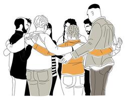A group of diverse people hugging each other vector