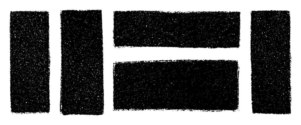 Hand drawn grunge rectangles set black textured ink blocks abstract geometric shapes rough brush strokes isolated transparent background bold design elements modern minimal composition