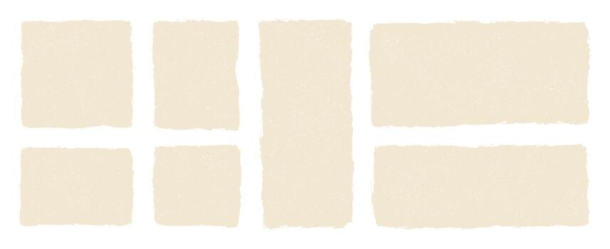 Crayon drawn beige grunge rectangles and squares with rough pencil texture. Abstract hand drawn text boxes, speech bubbles, minimal frames, sketchy chalk elements on transparent background vector