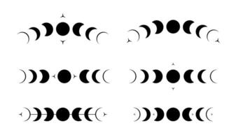 Black moon phase icons set with transparent background showing full lunar cycle minimal witchy celestial design elements for spiritual astrology prints stickers tattoos and graphic projects vector