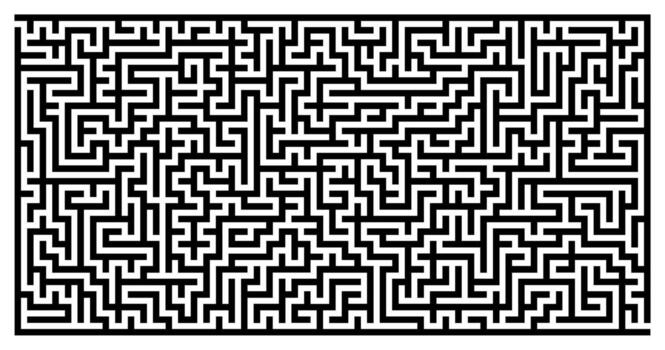 intrincado negro blanco laberinto ilustración con complejo patrón, confuso camino, rompecabezas fondo, devanado vueltas, desafiante laberinto diseño, resumen obstáculo curso difícil solución concepto vector