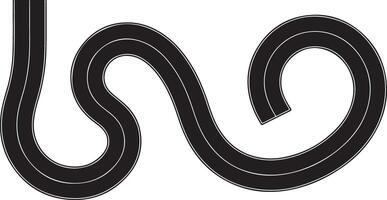 Aerial View of Winding Black Road with White Lines Curving Abstractly on White Background Three Parallel Lanes Road Design Element vector