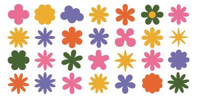 Collection of Thirty Colorful Abstract Flower Shapes in Pink Orange Yellow Green and Purple Hues Simple Flat Design Style vector